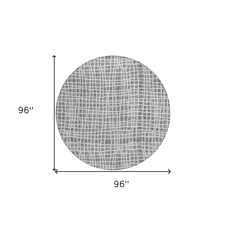 8' Gray Charcoal And Silver Round Striped Washable Indoor Outdoor Area Rug