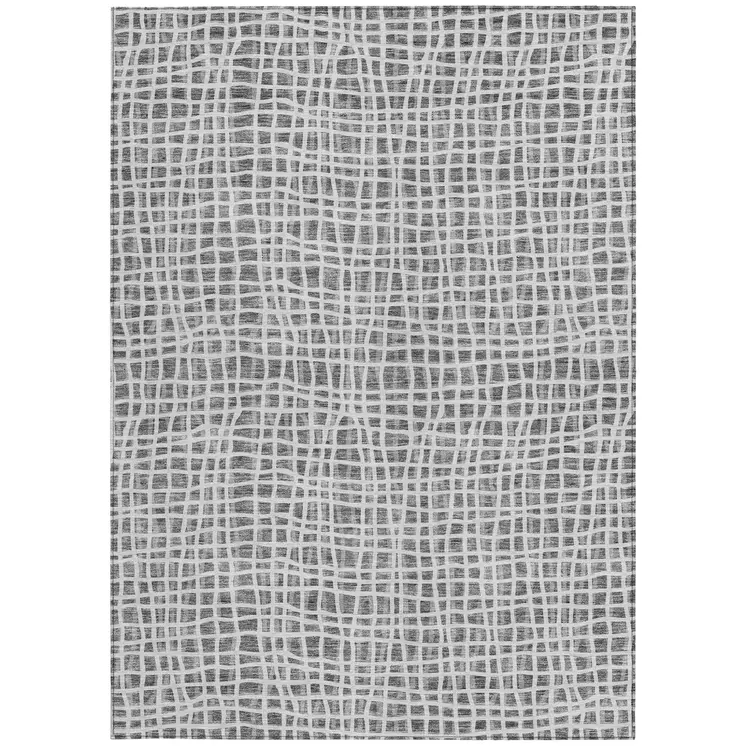 10' X 14' Gray Charcoal And Silver Striped Washable Indoor Outdoor Area Rug