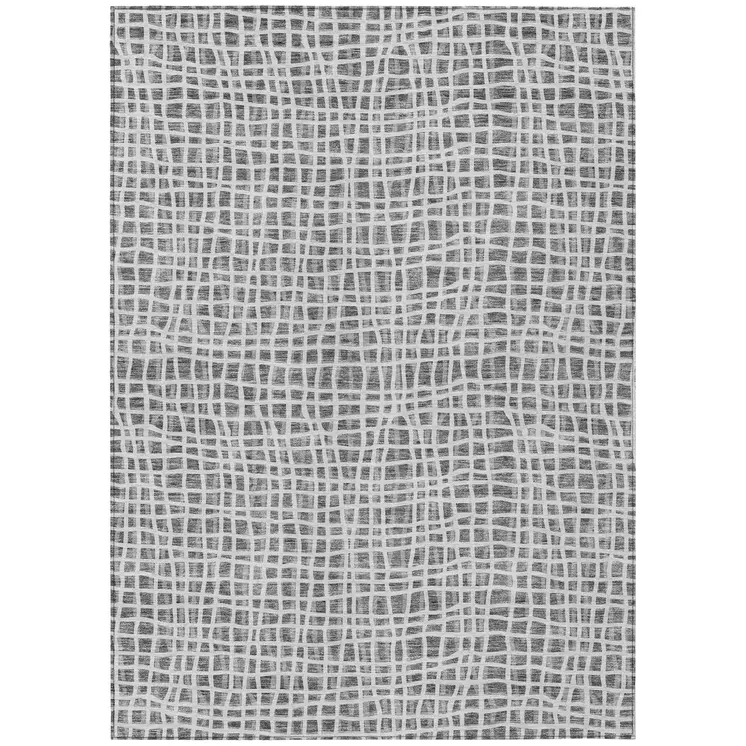 10' X 14' Gray Charcoal And Silver Striped Washable Indoor Outdoor Area Rug