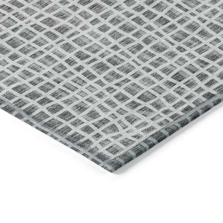 10' X 14' Gray Charcoal And Silver Striped Washable Indoor Outdoor Area Rug