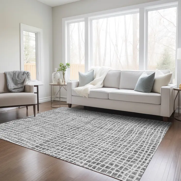 10' X 14' Gray Charcoal And Silver Striped Washable Indoor Outdoor Area Rug