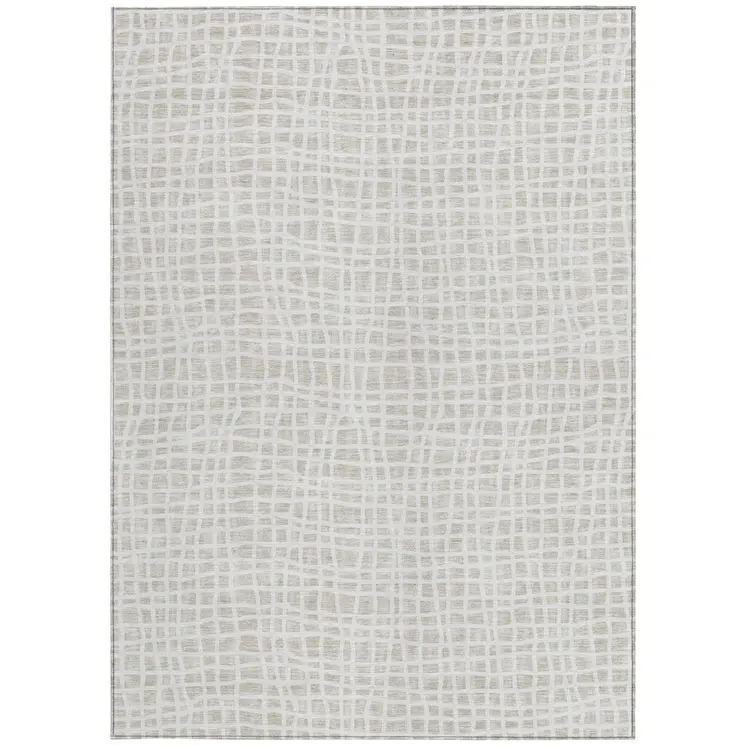 8' X 10' Ivory And Beige Striped Washable Indoor Outdoor Area Rug