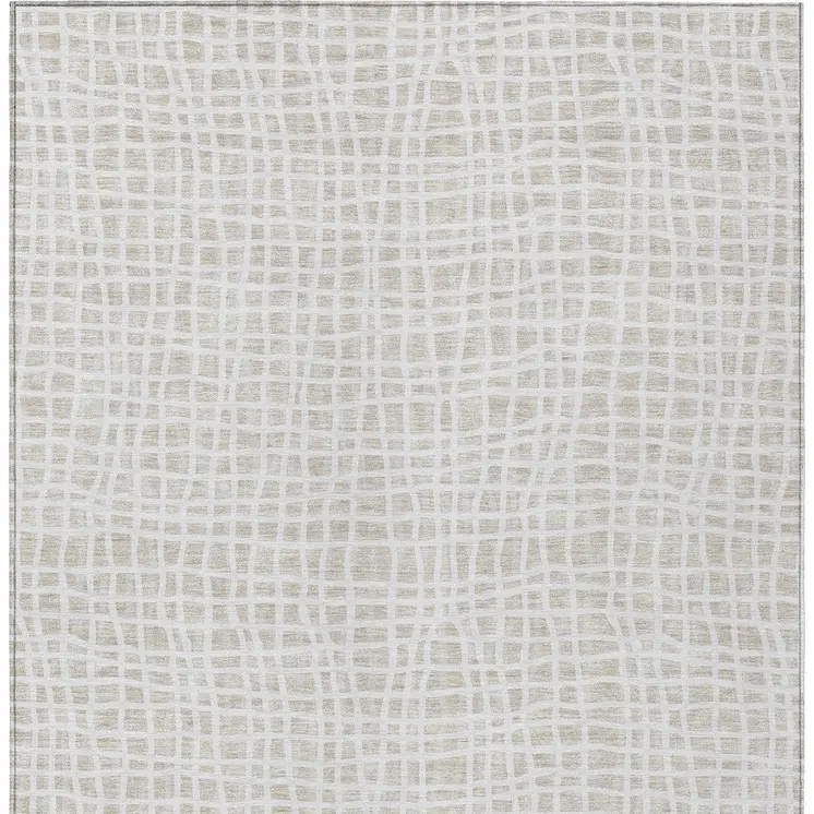 8' X 10' Ivory And Beige Striped Washable Indoor Outdoor Area Rug