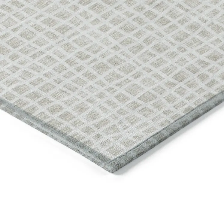 10' X 14' Ivory And Beige Striped Washable Indoor Outdoor Area Rug