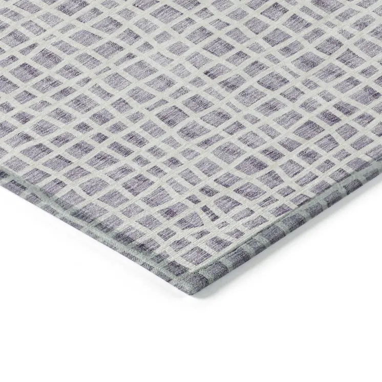 3' X 5' Lilac Purple And Ivory Striped Washable Indoor Outdoor Area Rug