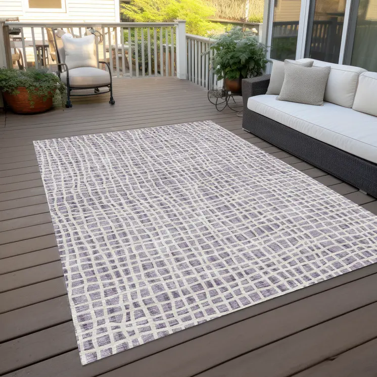 3' X 5' Lilac Purple And Ivory Striped Washable Indoor Outdoor Area Rug