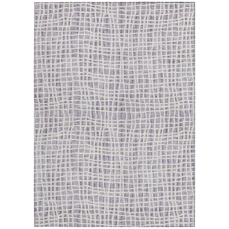 10' X 14' Lilac Purple And Ivory Striped Washable Indoor Outdoor Area Rug