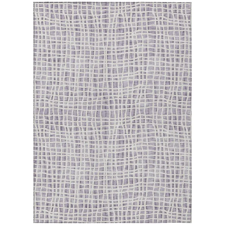 10' X 14' Lilac Purple And Ivory Striped Washable Indoor Outdoor Area Rug
