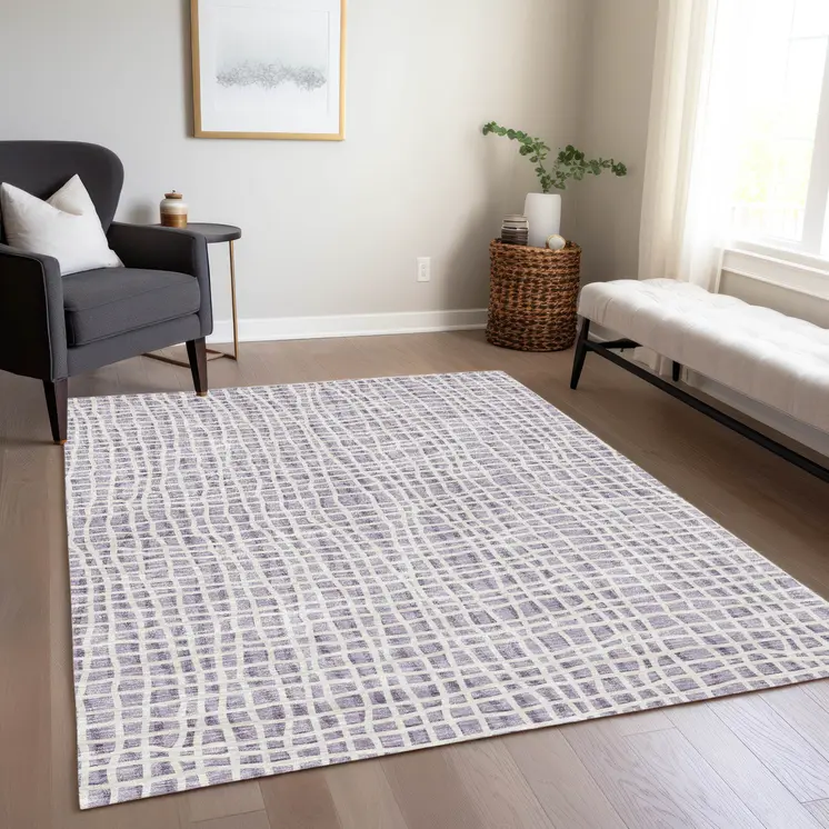 10' X 14' Lilac Purple And Ivory Striped Washable Indoor Outdoor Area Rug