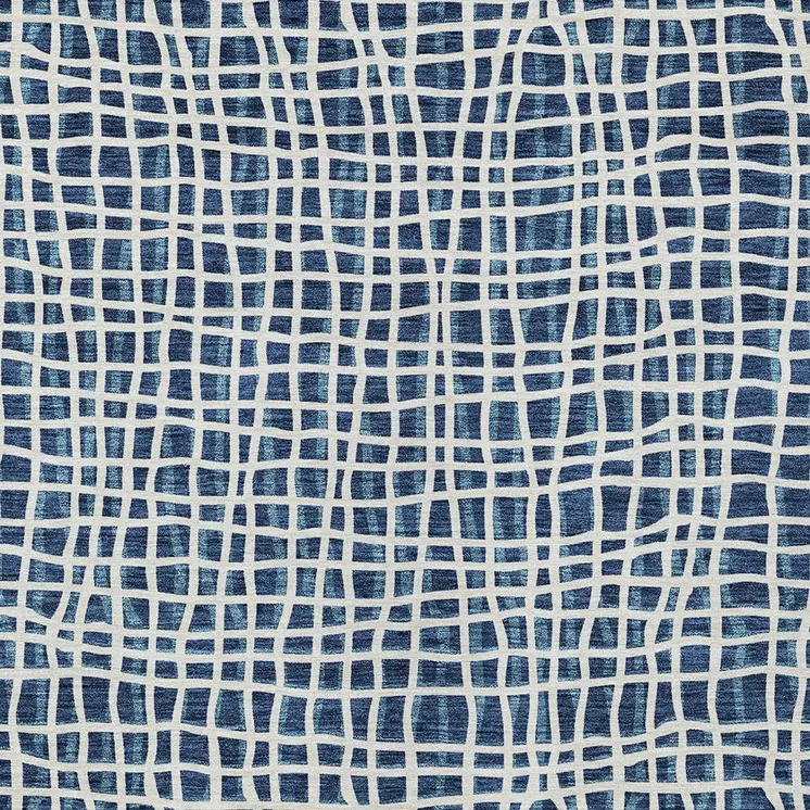 9' X 12' Navy Blue And Ivory Striped Washable Indoor Outdoor Area Rug