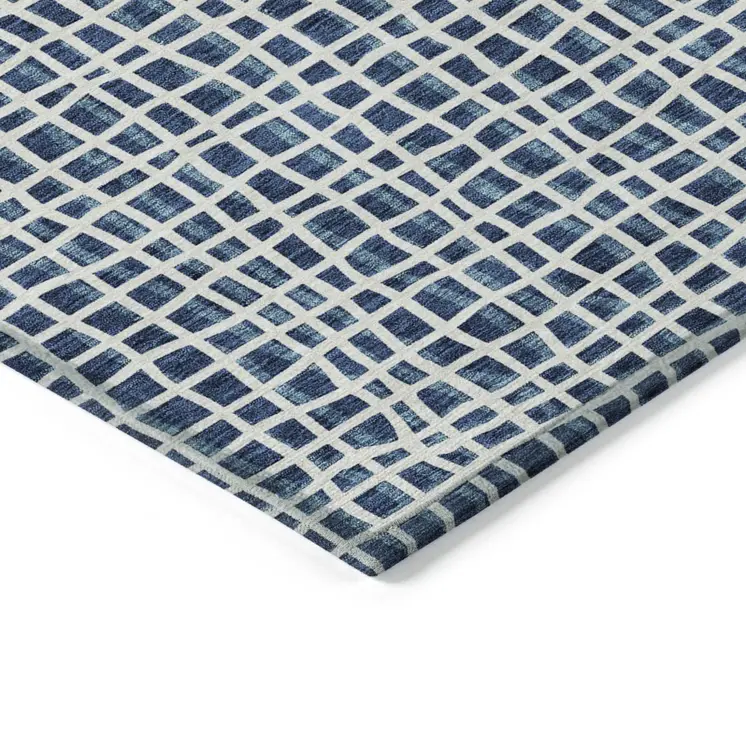 10' X 14' Navy Blue And Ivory Striped Washable Indoor Outdoor Area Rug
