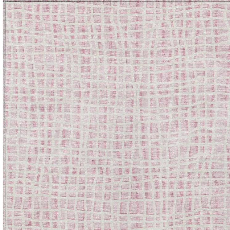 5' X 8' Pink And Ivory Striped Washable Indoor Outdoor Area Rug