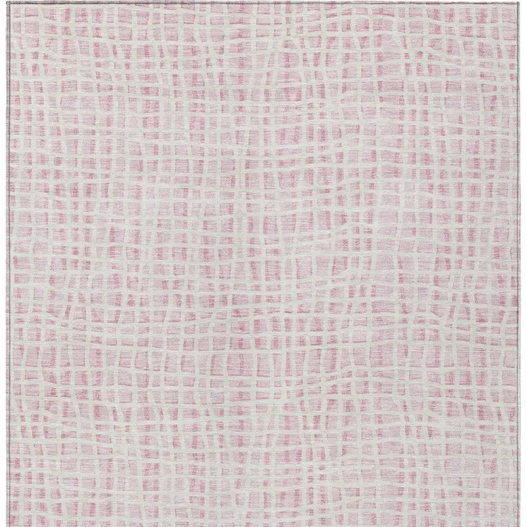 5' X 8' Pink And Ivory Striped Washable Indoor Outdoor Area Rug