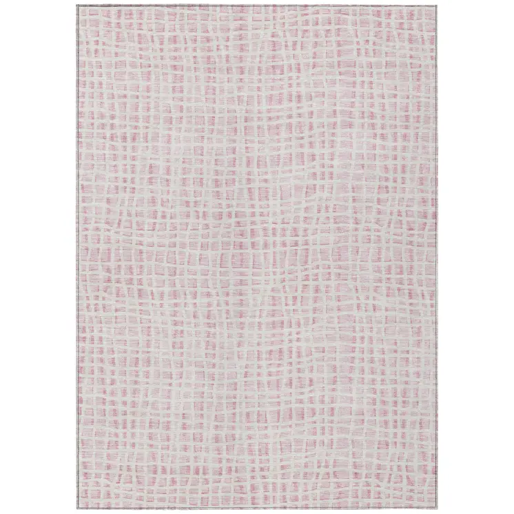 8' X 10' Pink And Ivory Striped Washable Indoor Outdoor Area Rug