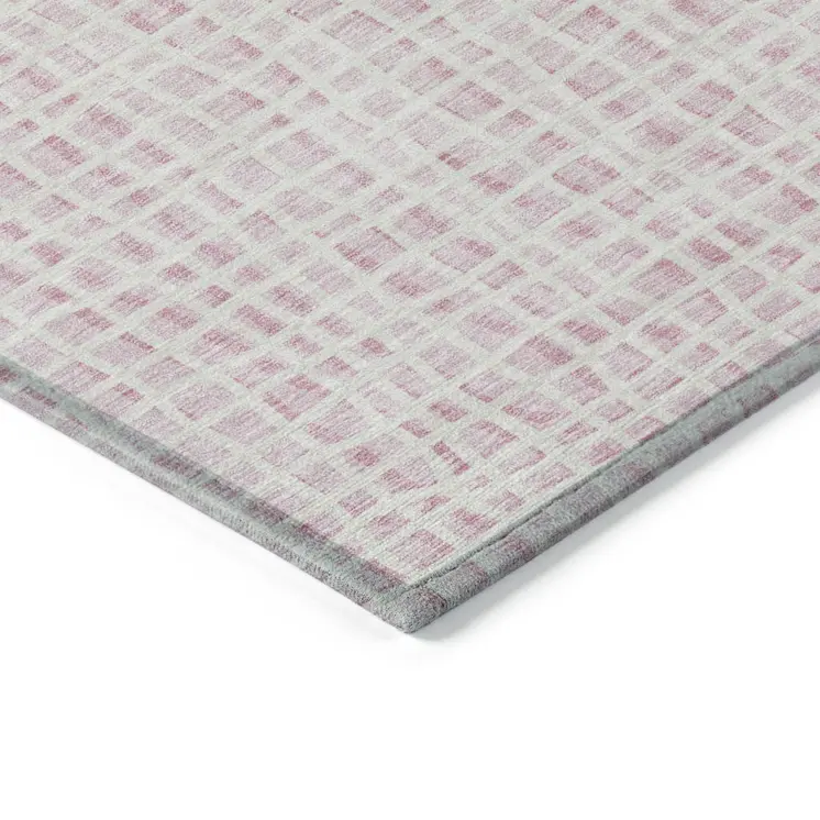 8' X 10' Pink And Ivory Striped Washable Indoor Outdoor Area Rug