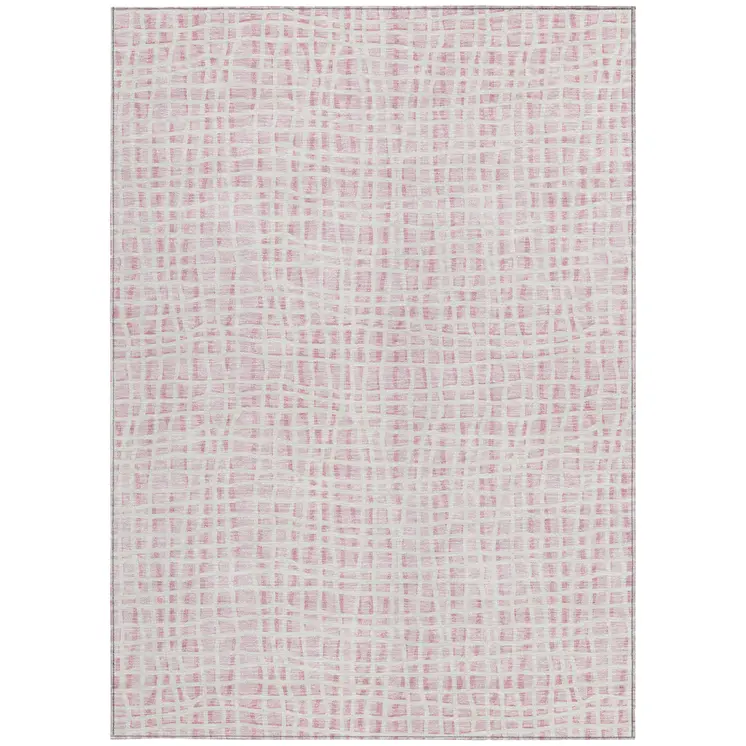 8' X 10' Pink And Ivory Striped Washable Indoor Outdoor Area Rug