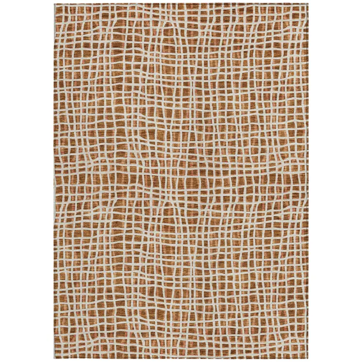 9' X 12' Orange Beige And Copper Striped Washable Indoor Outdoor Area Rug