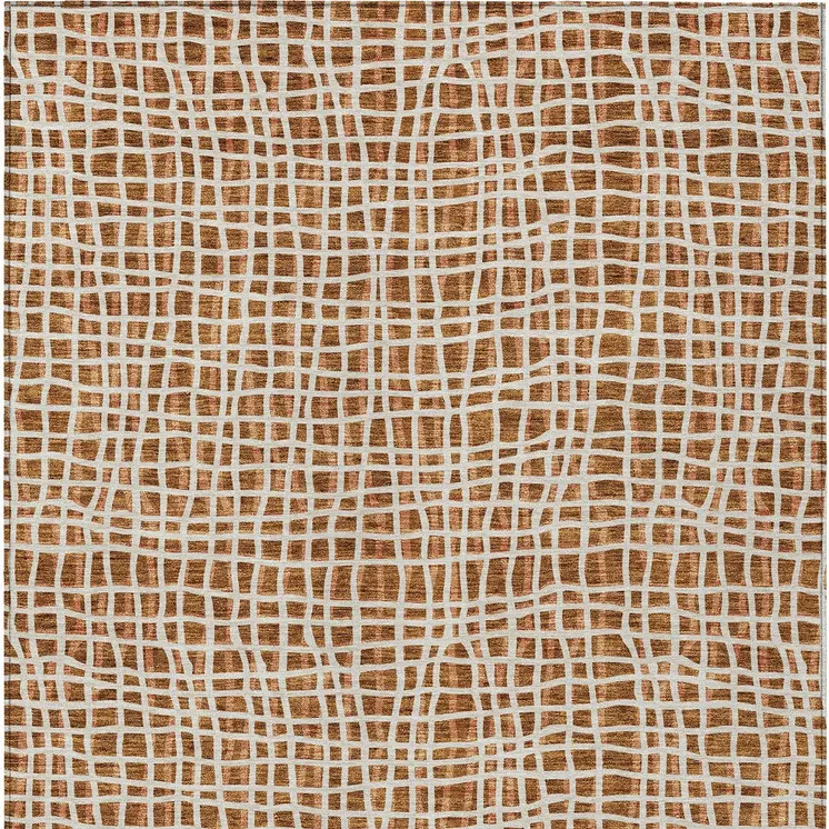 10' X 14' Orange Beige And Copper Striped Washable Indoor Outdoor Area Rug