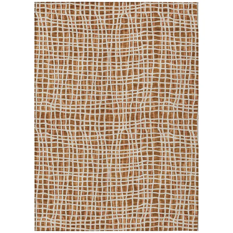 10' X 14' Orange Beige And Copper Striped Washable Indoor Outdoor Area Rug