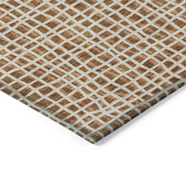 10' X 14' Orange Beige And Copper Striped Washable Indoor Outdoor Area Rug