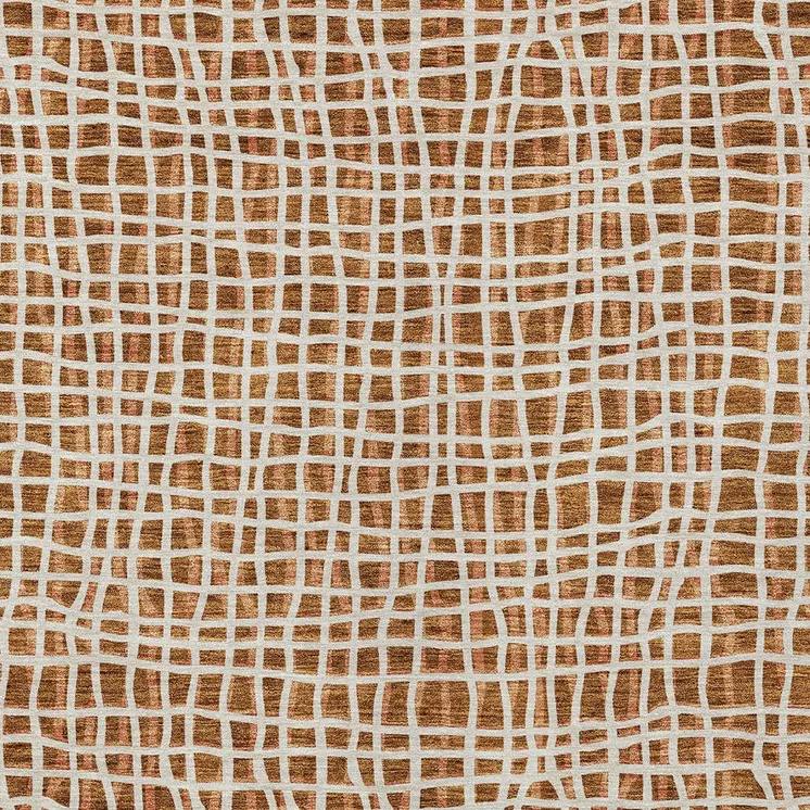10' X 14' Orange Beige And Copper Striped Washable Indoor Outdoor Area Rug