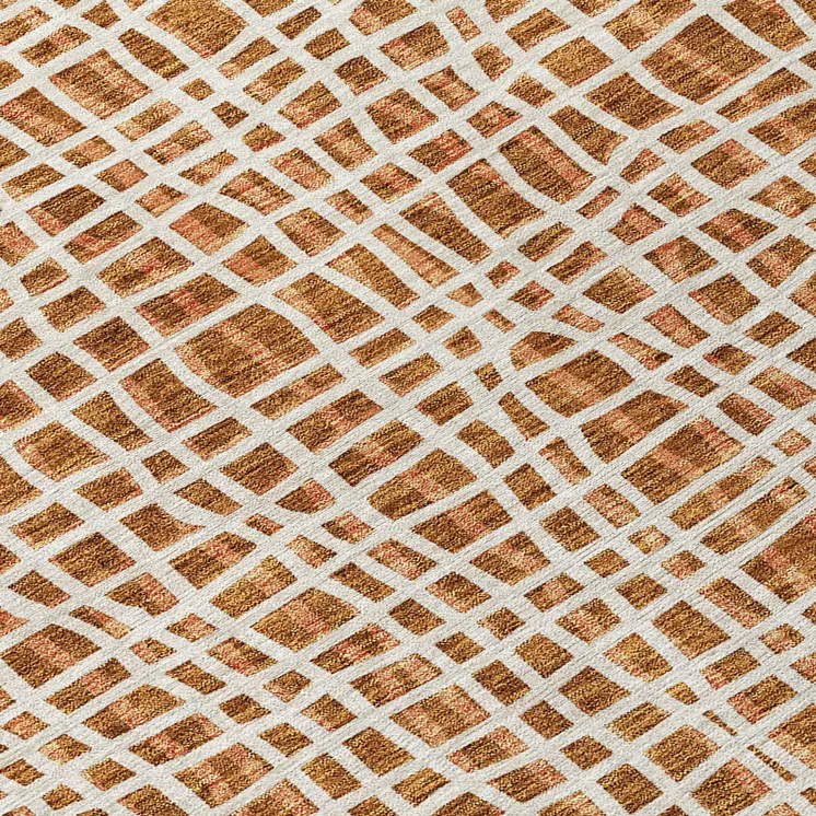 10' X 14' Orange Beige And Copper Striped Washable Indoor Outdoor Area Rug
