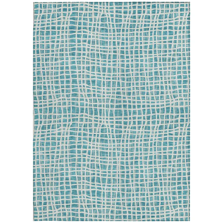5' X 8' Teal Blue And Ivory Striped Washable Indoor Outdoor Area Rug