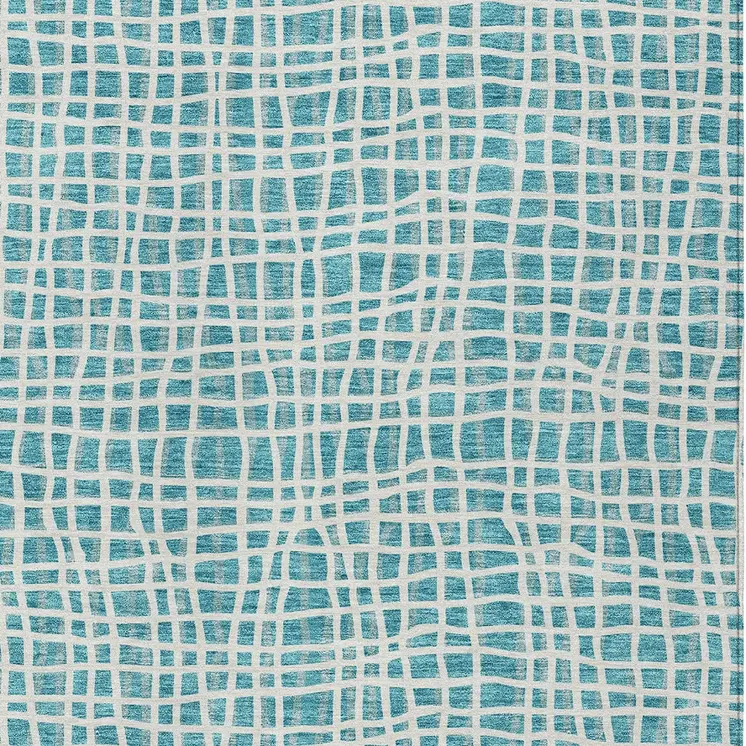 9' X 12' Teal Blue And Ivory Striped Washable Indoor Outdoor Area Rug