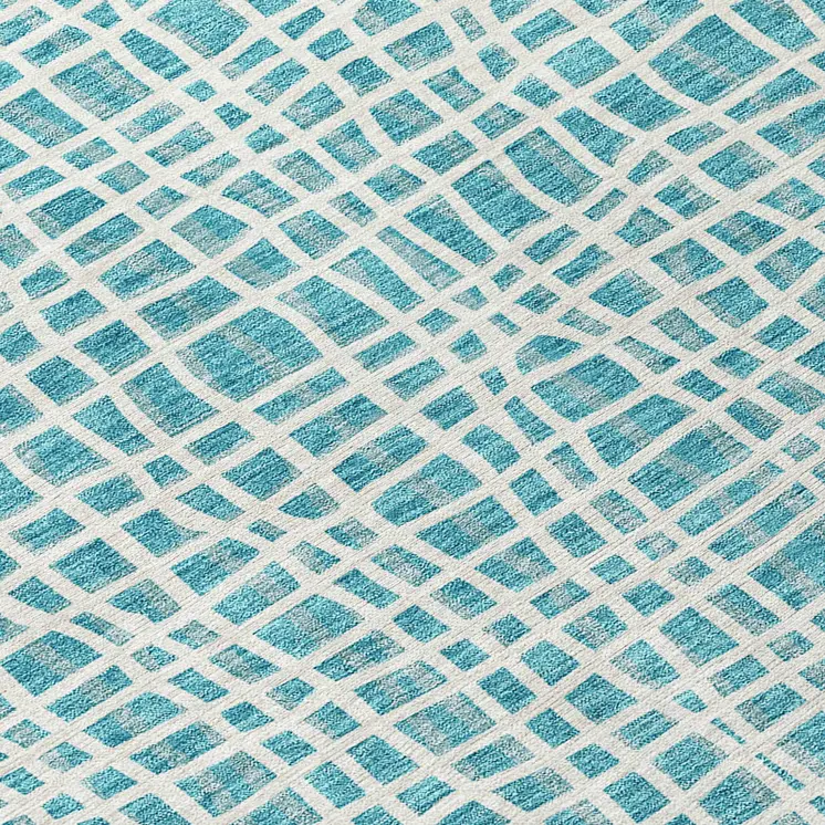9' X 12' Teal Blue And Ivory Striped Washable Indoor Outdoor Area Rug