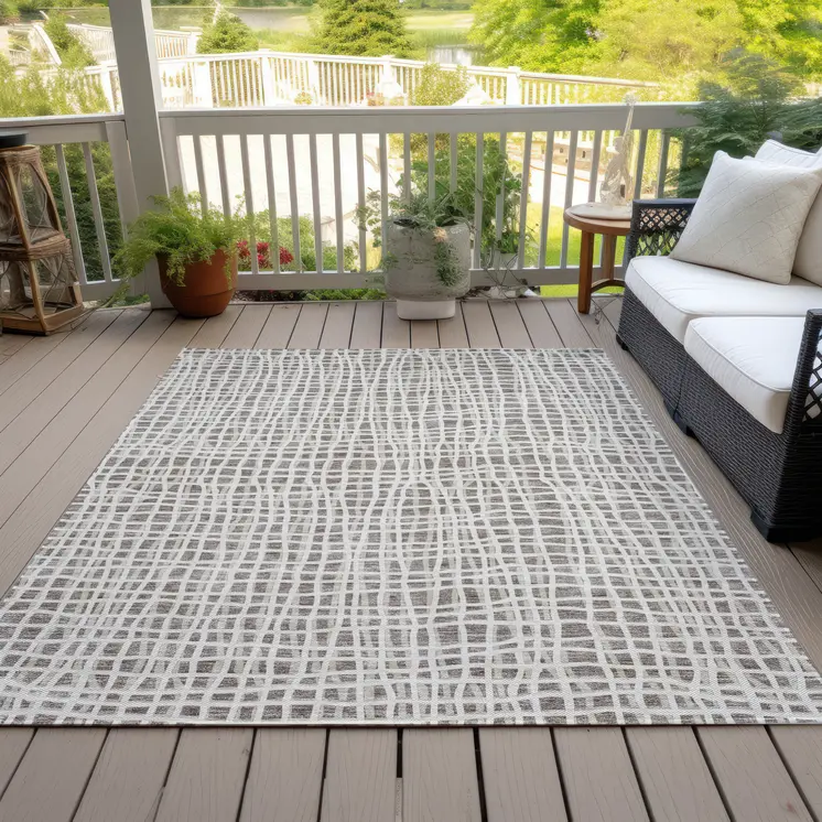3' X 5' Taupe And Beige Striped Washable Indoor Outdoor Area Rug