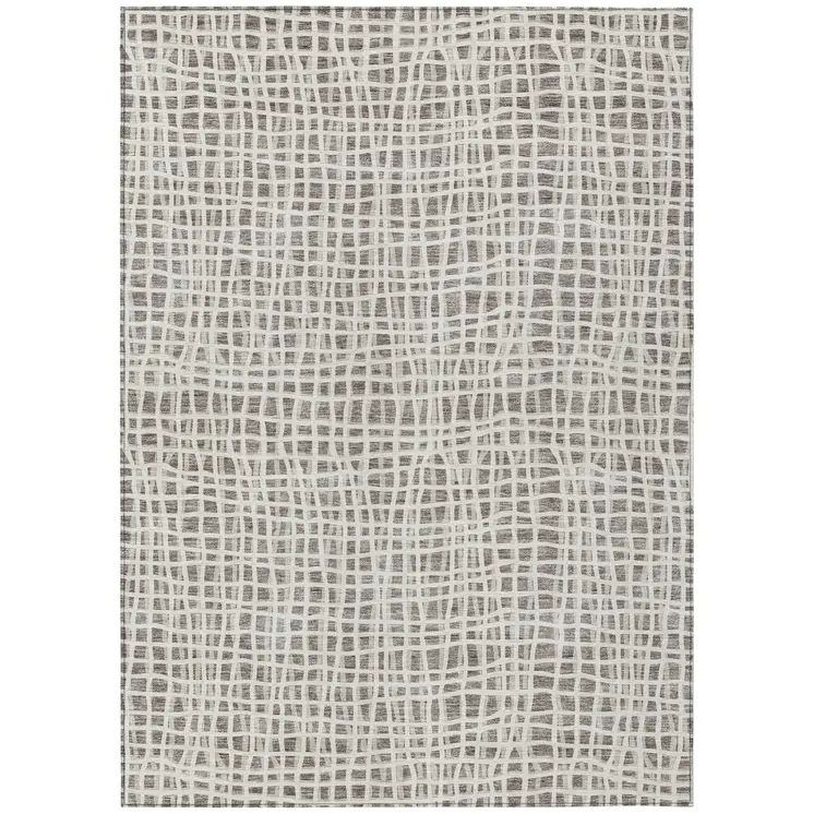 3' X 5' Taupe And Beige Striped Washable Indoor Outdoor Area Rug