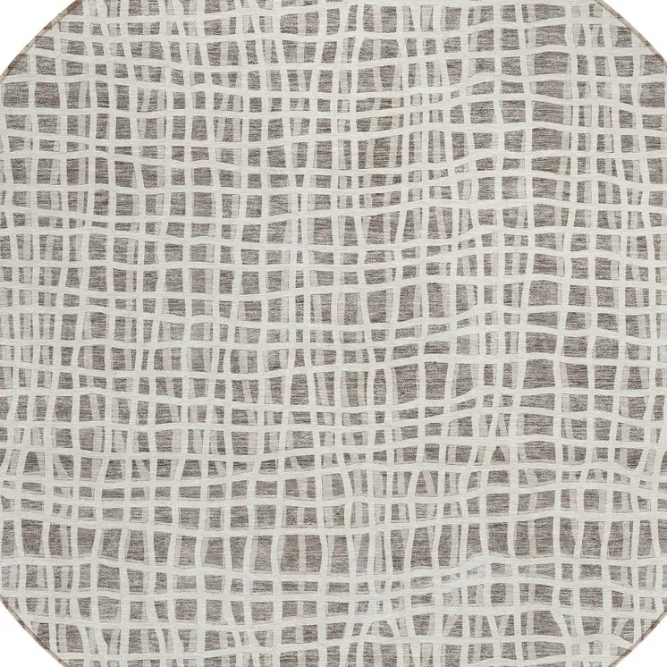 8' Taupe And Beige Round Striped Washable Indoor Outdoor Area Rug