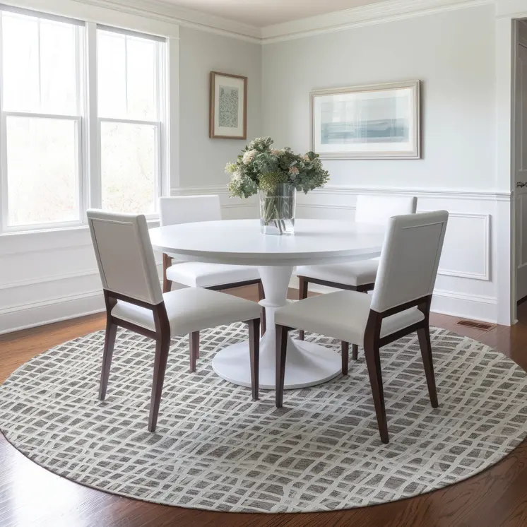 8' Taupe And Beige Round Striped Washable Indoor Outdoor Area Rug