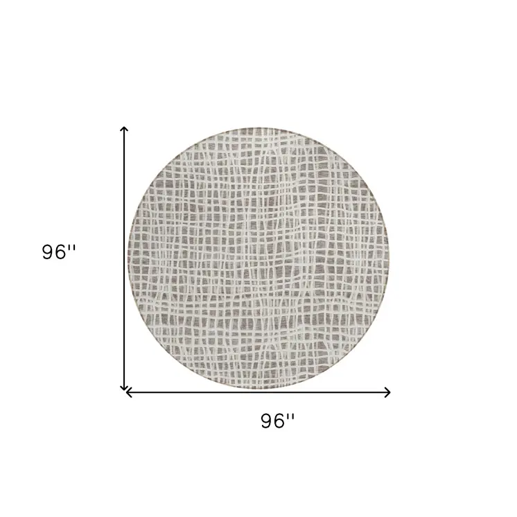 8' Taupe And Beige Round Striped Washable Indoor Outdoor Area Rug