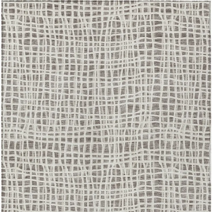 9' X 12' Taupe And Beige Striped Washable Indoor Outdoor Area Rug
