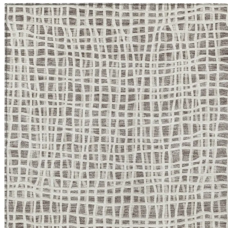9' X 12' Taupe And Beige Striped Washable Indoor Outdoor Area Rug