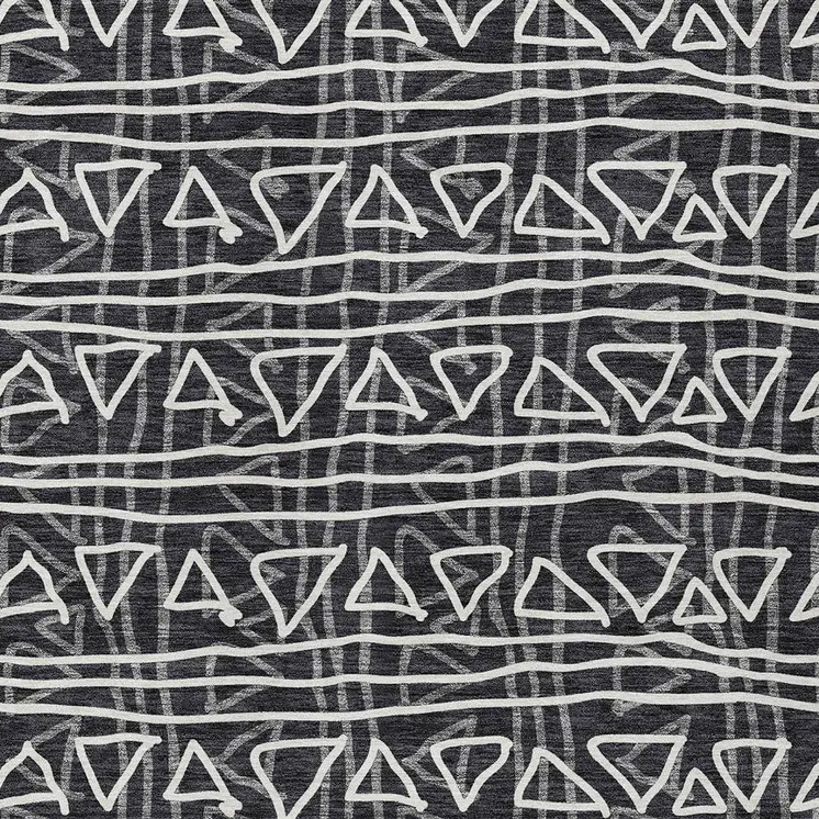 5' X 8' Black Gray And Ivory Geometric Washable Indoor Outdoor Area Rug