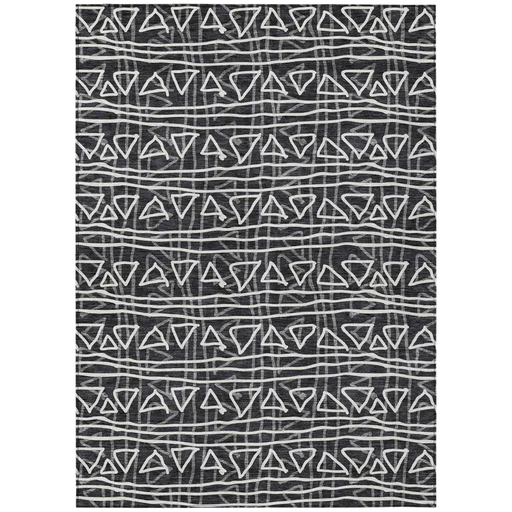 9' X 12' Black Gray And Ivory Geometric Washable Indoor Outdoor Area Rug