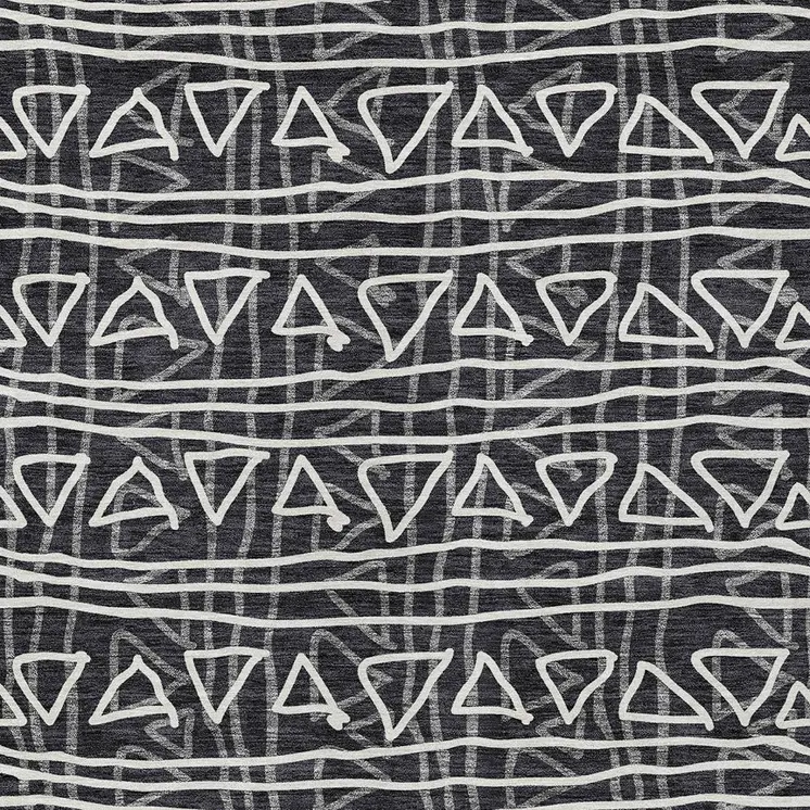 9' X 12' Black Gray And Ivory Geometric Washable Indoor Outdoor Area Rug