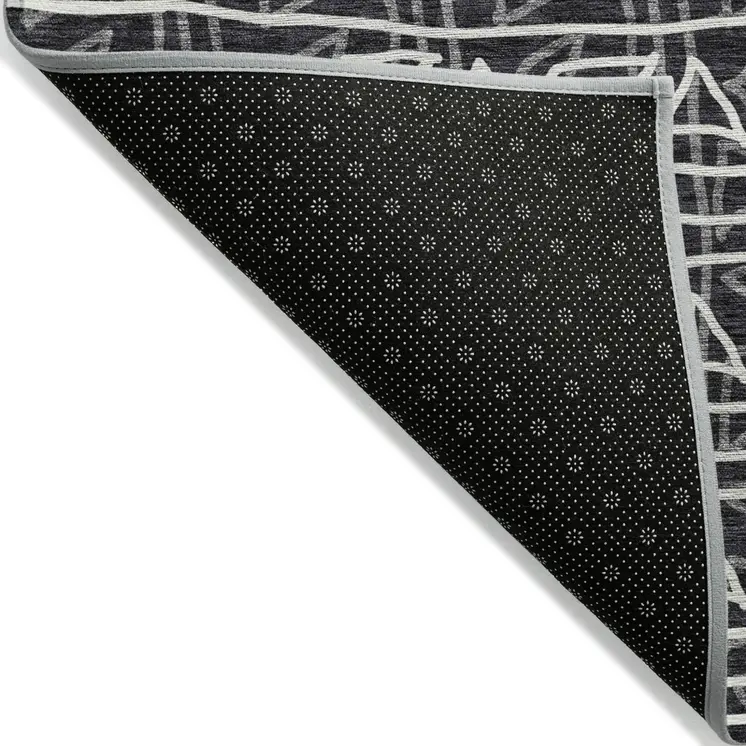 10' X 14' Black Gray And Ivory Geometric Washable Indoor Outdoor Area Rug