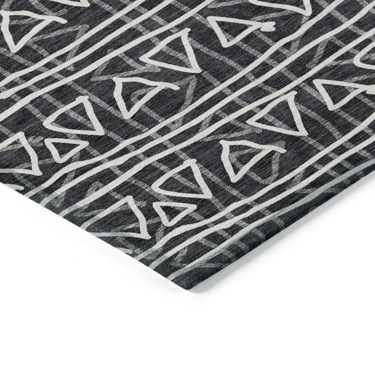 10' X 14' Black Gray And Ivory Geometric Washable Indoor Outdoor Area Rug