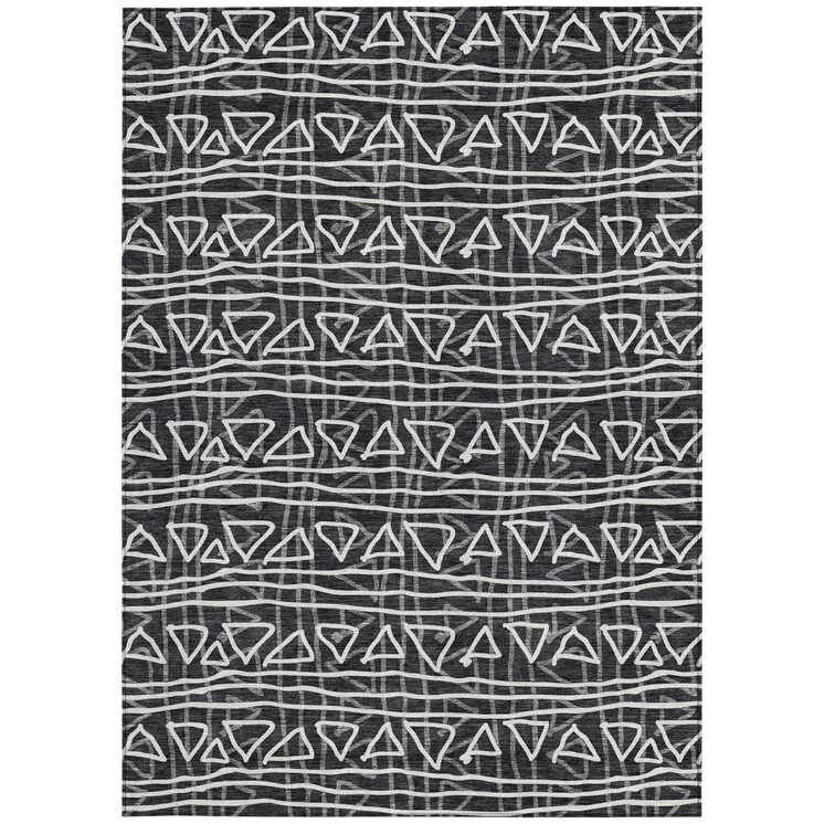 10' X 14' Black Gray And Ivory Geometric Washable Indoor Outdoor Area Rug