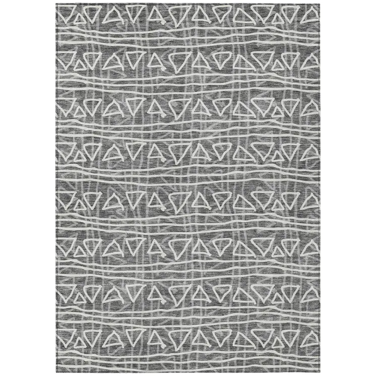 5' X 8' Charcoal Gray And Ivory Geometric Washable Indoor Outdoor Area Rug