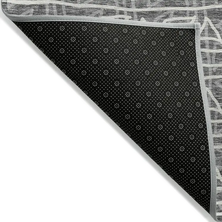 5' X 8' Charcoal Gray And Ivory Geometric Washable Indoor Outdoor Area Rug