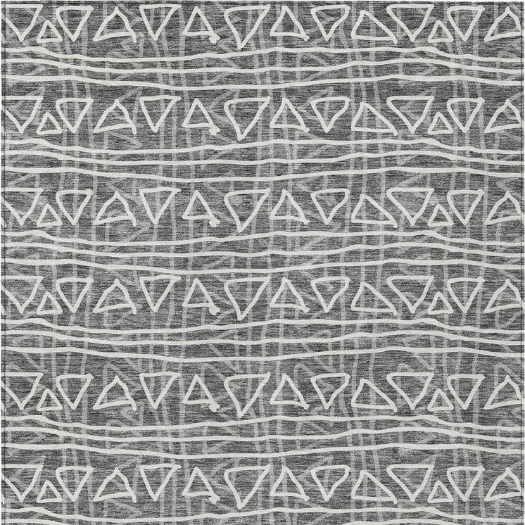 5' X 8' Charcoal Gray And Ivory Geometric Washable Indoor Outdoor Area Rug