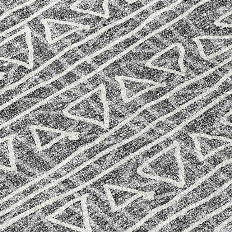 8' Charcoal Gray And Ivory Round Geometric Washable Indoor Outdoor Area Rug