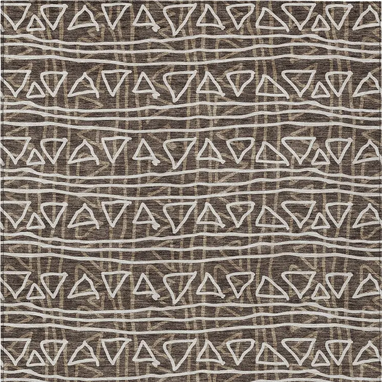 3' X 5' Chocolate And Ivory Geometric Washable Indoor Outdoor Area Rug
