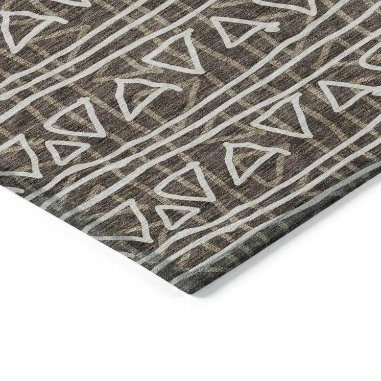 5' X 8' Chocolate And Ivory Geometric Washable Indoor Outdoor Area Rug