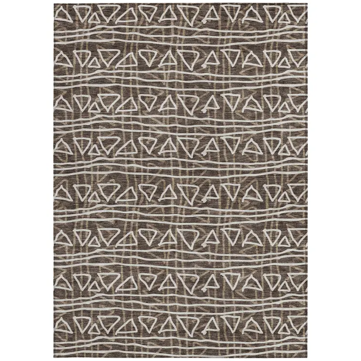 9' X 12' Chocolate And Ivory Geometric Washable Indoor Outdoor Area Rug