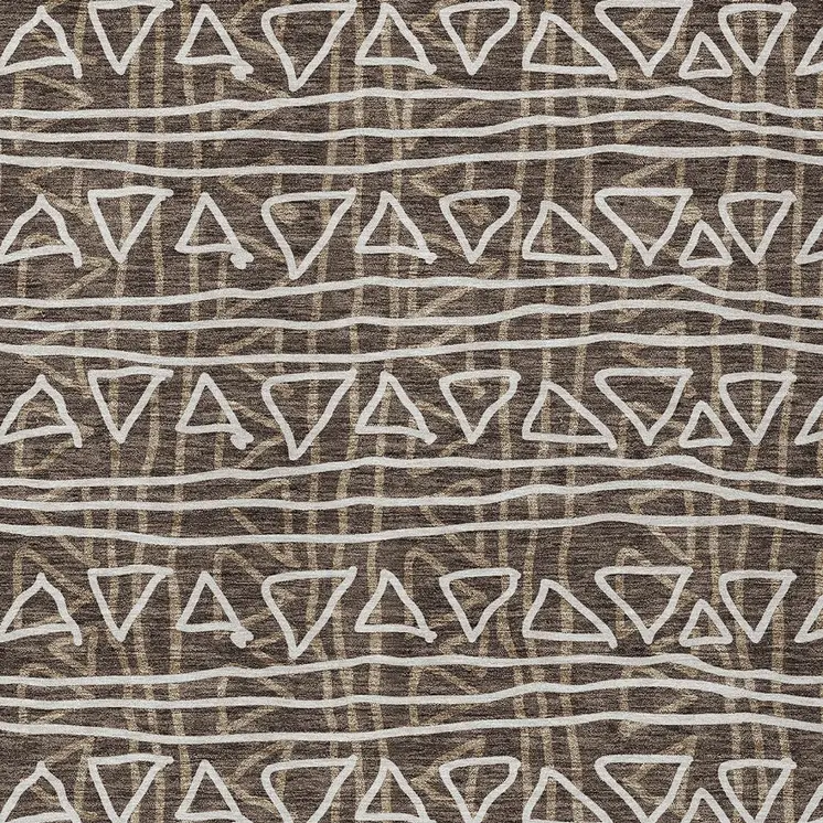 9' X 12' Chocolate And Ivory Geometric Washable Indoor Outdoor Area Rug